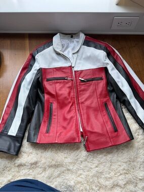 Women’s Red, White & Black Leather Jacket